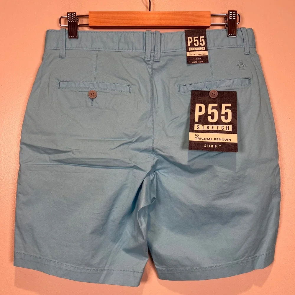 LOT of 2 Penguin P55 Chino Shorts Slim Fit Mens *32 Blue & Red Golf Active NWT